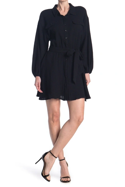 A.calin Solid Cotton Gauze Shirt Dress In Black