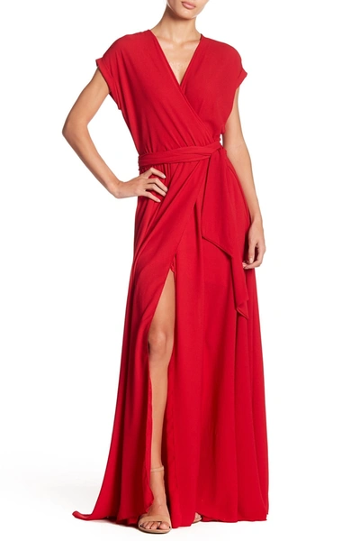 Meghan La Jasmine Solid Maxi Wrap Dress In Cherry