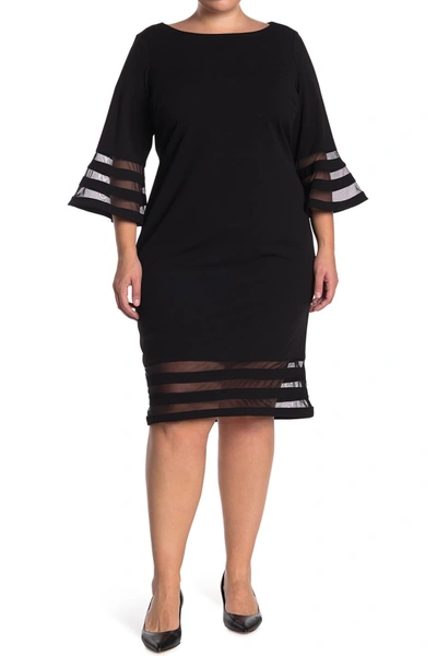 Calvin Klein Illusion Stripe Bell Sleeve Sheath Dress In Black