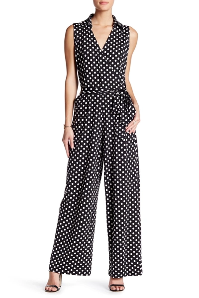 Nina Leonard Sleeveless Faux Wrap Jumpsuit In Black-ivory