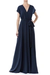 Meghan La Jasmine Wrap Maxi Dress In Navy