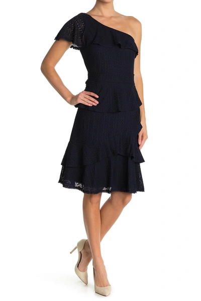 Adelyn Rae Trixie Knit One Shoulder Dress In Navy
