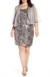 ALEX EVENINGS SEQUIN DRESS & SHEER JACKET 2-PIECE SET,884002942427