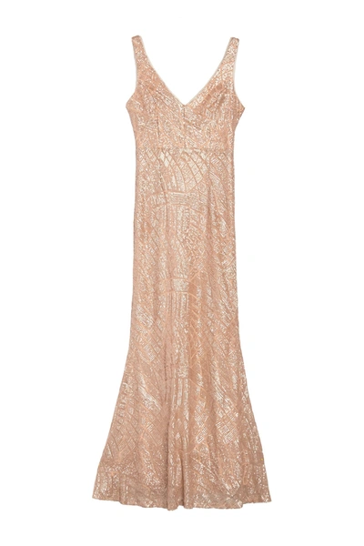 Marina Sequined Floor Length Gown In Champ