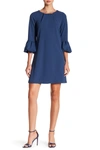 Nina Leonard Gathered Boatneck Shift Dress In Bluemoon