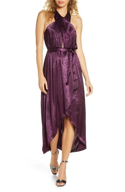 Ali & Jay Star Dancing Satin High/low Hem Dress In Deep Plum