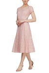Slny Tea Length Sequin Lace Dress In Faded Rose