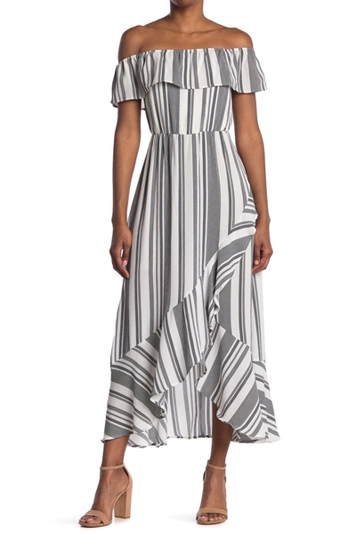 Bailey Blue Striped Off-the-shoulder Maxi Dress In Ivory Blac