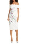 TED BAKER TRIXIIY PERGOLA FLORAL OFF THE SHOULDER SHEATH DRESS,5059353234209