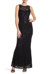 Marina Sequin Lace Sleeveless Maxi Dress In Black