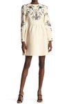 VALENTINO EMBROIDERED LONG SLEEVE WOOL BLEND DRESS,8054304211787