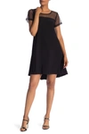 Nina Leonard Illusion Neck High-low Shift Dress In Black