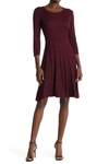 Nina Leonard Pleated Scoop Neck Dress In Wine Multi