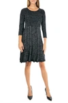 Nina Leonard Pleated Scoop Neck Dress In Black Mult