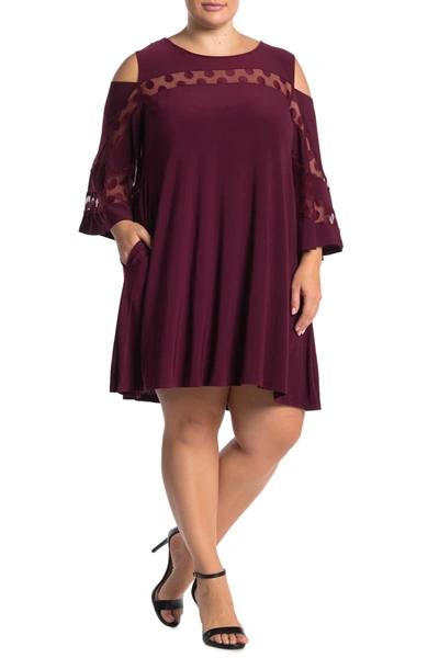 Nina Leonard Jewel Neck Cold Shoulder Three-quarter Sleeve Dress In Deepwine