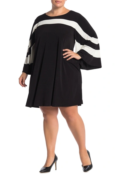 Nina Leonard Jewel Neck Miracle Matte Jersey Dress In Black/ivory