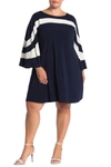 Nina Leonard Jewel Neck Miracle Matte Jersey Dress In Navy Ivory