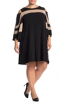 Nina Leonard Cold Shoulder Jewel Neck Miracle Dress In Black/tan