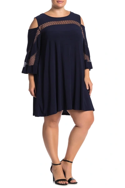 Nina Leonard Cold Shoulder Jewel Neck Miracle Dress In Navy