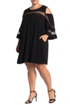 Nina Leonard Cold Shoulder Jewel Neck Miracle Dress In Black