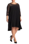 Nina Leonard High-low Three-quarter Sleeve Trapeze Dress In Black