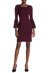 Nina Leonard Deep Jewel Neck Pleat Bell Sle In Wine Multi