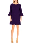 Nina Leonard Gathered Boatneck Shift Dress In Black Plum