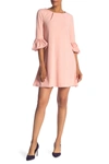 Nina Leonard Gathered Boatneck Shift Dress In Blush