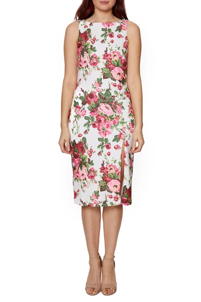 Betsey Johnson Floral-print Boat-neck Sheath Dress In Florl Bquet