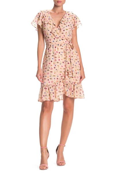 Betsey Johnson Bug Printed Wrap Dress In Bare Essentials Multi