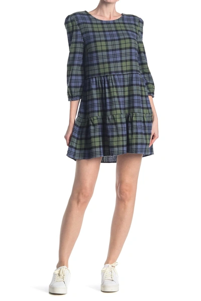 Abound Tiered Plaid Dress In Green Plaid