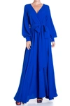Meghan La Lilypad Balloon Sleeve Maxi Dress In Royal