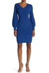 Nina Leonard V-neck Balloon Sleeve Dress In Classic Bl