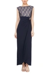 SLNY DRAPED SEQUIN LACE MAXI DRESS,794795129083