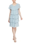 Slny Tiered Ruffle Chiffon Dress In Misty Blue