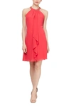 Slny Bead Braided Halter Chiffon Dress In Cerise