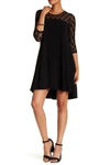 Nina Leonard Illusion High-low Swing Dress In Black