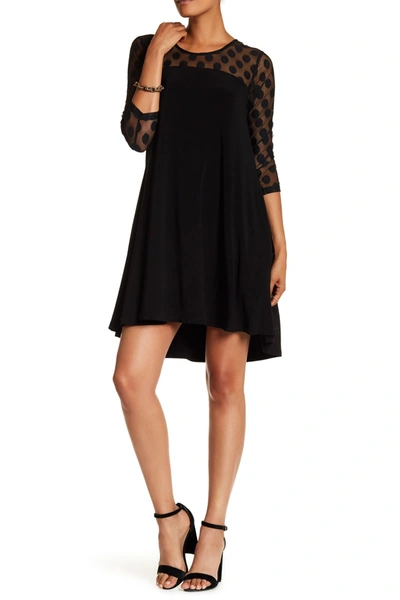 Nina Leonard Illusion High-low Swing Dress In Black