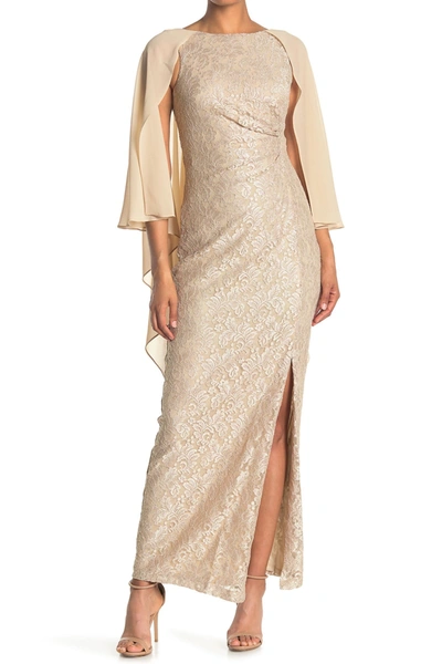 Marina Long Slim Lace Gown In Champ