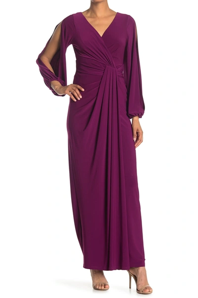Marina Long Ity Blouson Sleeve Gown In Berry