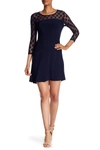 Nina Leonard Illusion High-low Swing Dress In Navy