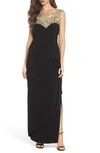 ALEX EVENINGS EMBROIDERED SIDE RUCHED GOWN,884002795580