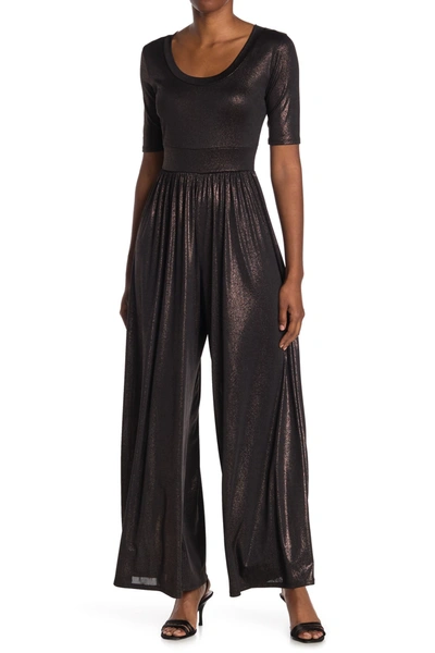 West Kei Metallic Knit Scoop Neck Jumpsuit In Bronze