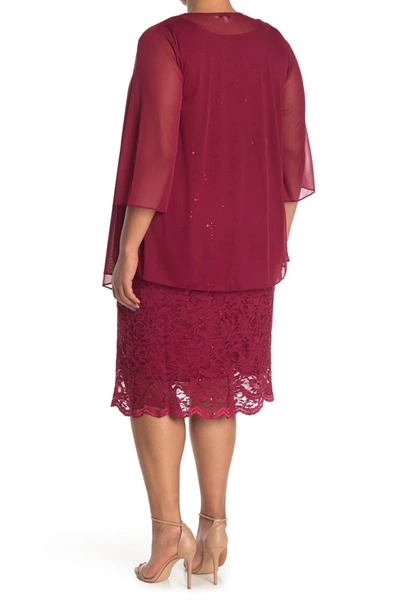 Tash + Sophie Sequin Lace Midi Dress & Mesh Jacket Overlay 2-piece Set In Berry
