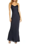 SHONA JOY COWL NECK SATIN GOWN,840040605205