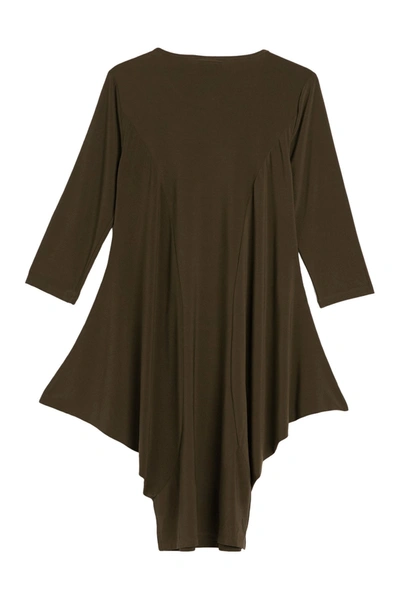 Nina Leonard Scoop Neck Elbow Length Sleeve Jersey Dress In Dark Olive