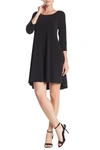 Nina Leonard Three-quarter Sleeve Stretch Knit Trapeze Dress In Black