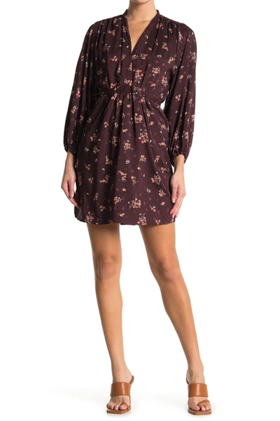 Love Stitch Floral Waist Tie Mini Dress In Merlot/rose ModeSens