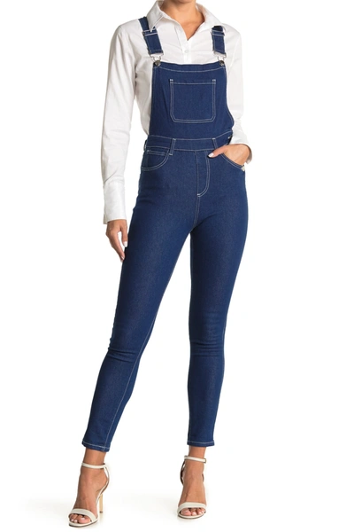 Weworewhat Women's High-rise Skinny Denim Overalls In Blue Print