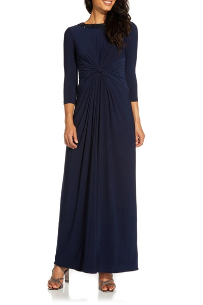 Adrianna Papell Front Twist Jersey Gown In Midnight